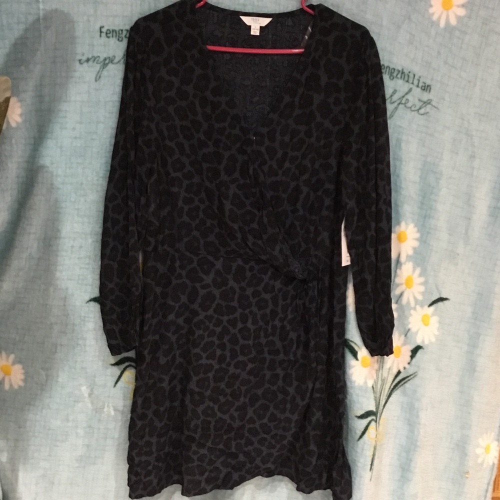 Time and Tru Black and Charcoal Leopard Print Wrap Dress
